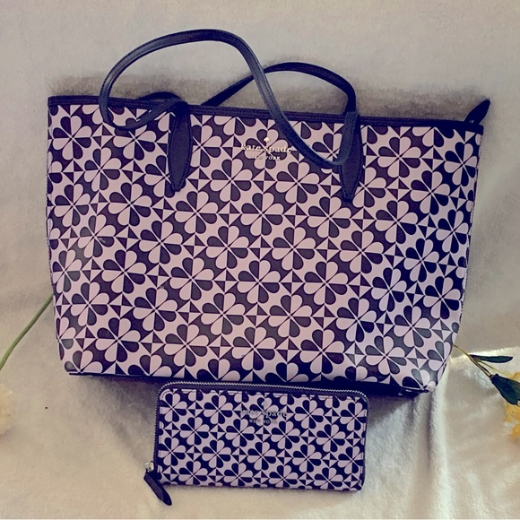 Kate Spade Tote Lilac Navy Blue and Matching Wallet - Picture 2 of 16